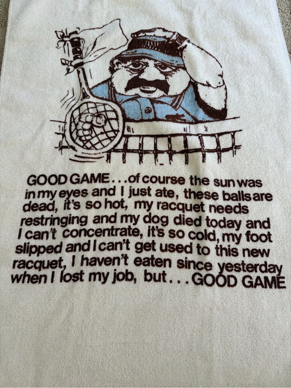 Novelty Tennis Print Hand Bath Towel - Off White
